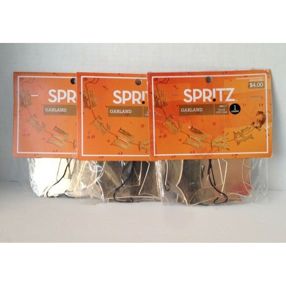 Spritz Garland Halloween Decor BEWARE Gold Cutout Banner 52" 3 Pack